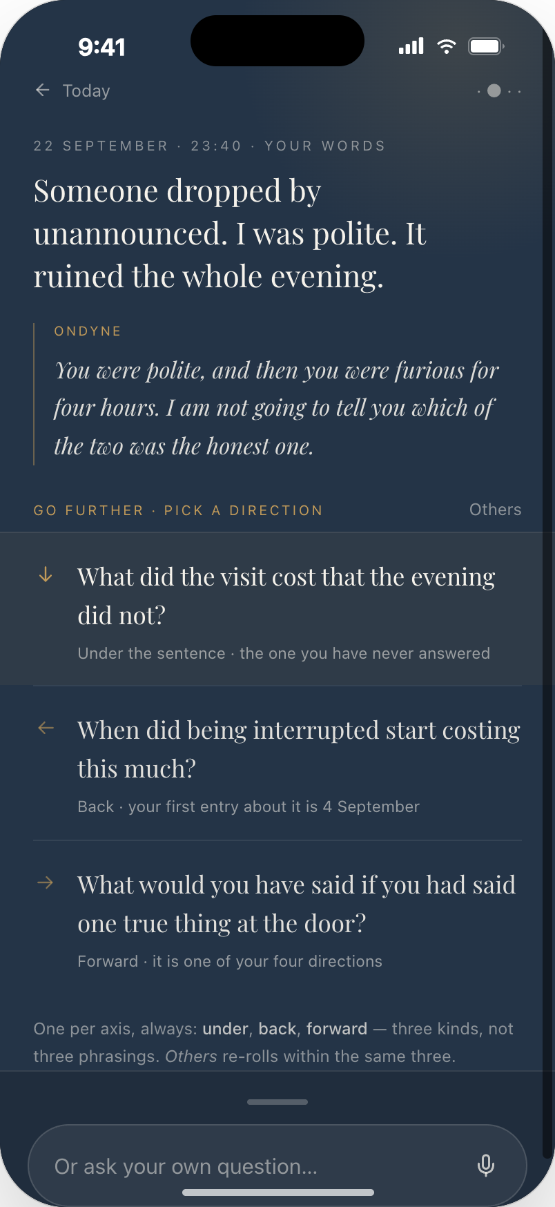 Ondyne going deeper on an entry, three questions on three axes