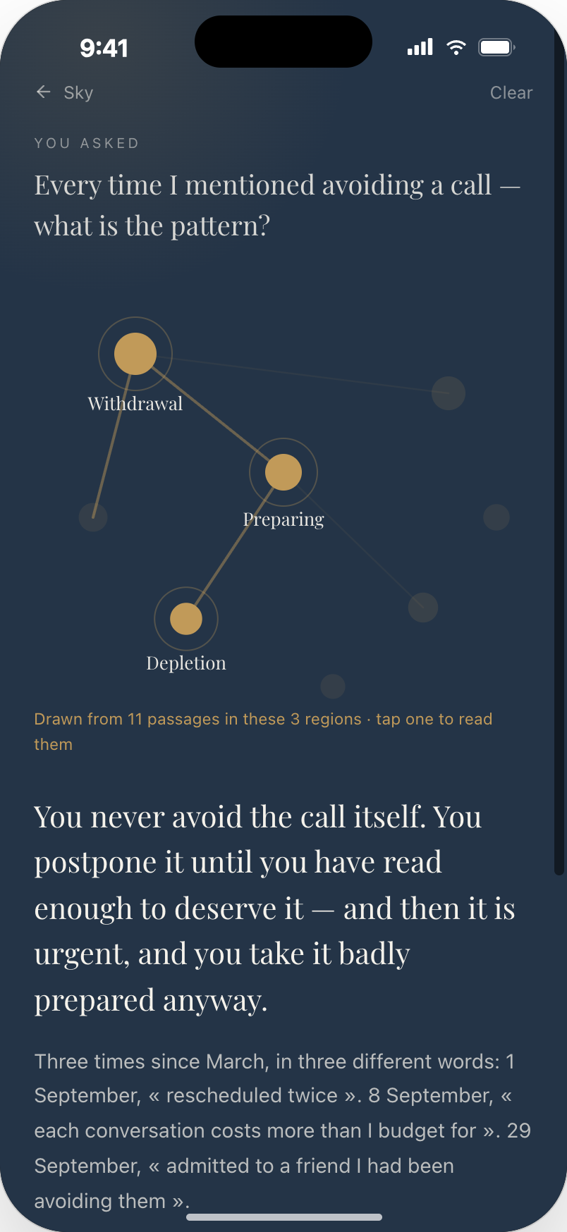 A pattern traced across three months of your own entries